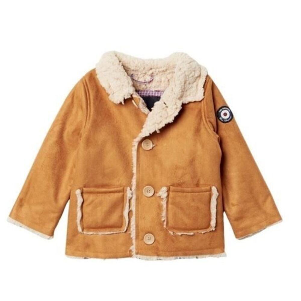 Ben Sherman Toddler Boys Faux Fur‎ Pocket Suede Jacket in Beige 12Mths MSRP $75